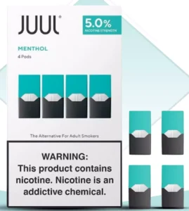 JUUL Menthol Pods 5% packaging with cool minty design