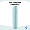 Cool-toned azure blue aluminum body on pocket-sized IQOS ILUMA i ONE Breeze Blue