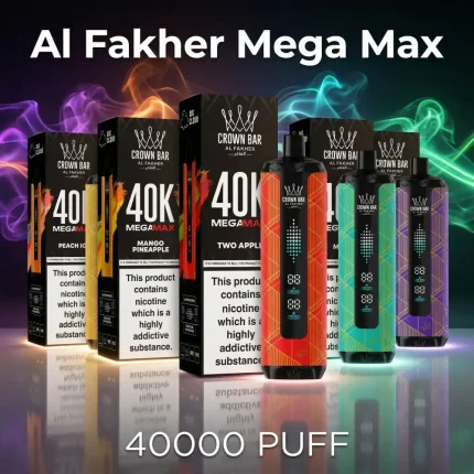 Al Fakher Crown Bar Mega Max 40000 puffs disposable vape with multiple flavors in Dubai