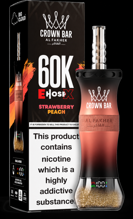 Al Fakher Crown Bar E-Hose 60000 Puffs Strawberry Peach now in dubai