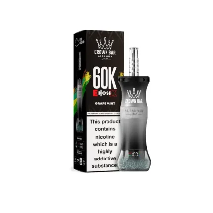 Al Fakher Crown Bar E-Hose 60000 Puffs Grape Mint vape device showing curved screen and airflow control