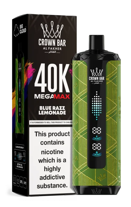 Buy Al Fakher Crown Bar Mega Max 40000 Puffs Blue Razz Lemonade Flavor in Dubai