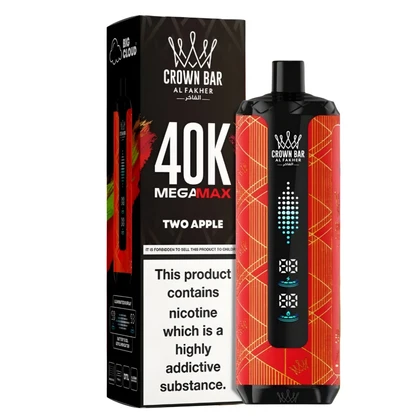 Al Fakher Crown Bar Two Apple Mega Max 40000 Puffs disposable vape available in Dubai with rechargeable battery and adjustable airflow