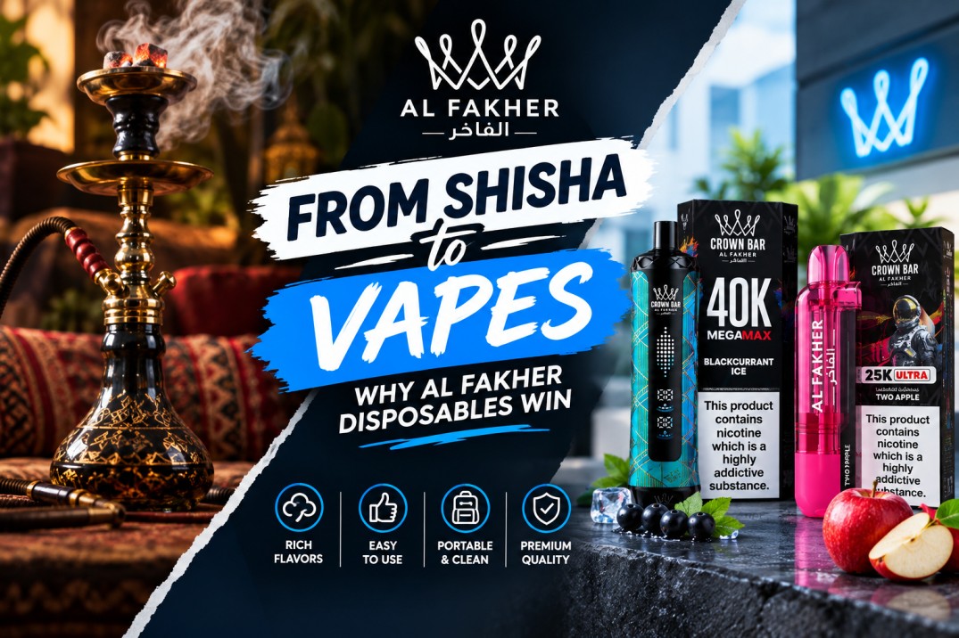 Al Fakher disposable vape next to shisha pipe UAE
